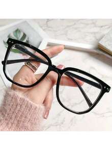 1副男士复古经典方形镜框镶钻时尚透明眼镜 - 無色 - 查看 4