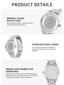 Coach ELLIOT Series Women's Watch, Silver Tone Case Silver Stainless Steel Band Silver Sand Dial - Silver - View 4