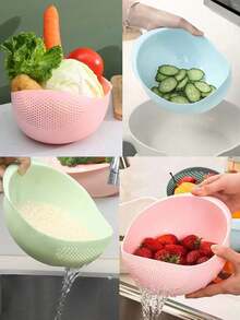 1pc Multi-Function Plastic Rice Washing Bowl, Can Be Used As Rice Washing Bowl, Vegetable Basket, Fruit & Vegetable Drainer - Suitable For Healthy Meal Prep And Efficient Kitchen Use, Practical Kitchen Tool - Multicolor - View 9