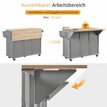 Kitchen Island With Wheels, Extendable Dining Area, Kitchen Island With Waste Bin And Drawers, Mobile Kitchen Island Ideal For Kitchen And Dining Room (Grey) - Grey - View 6