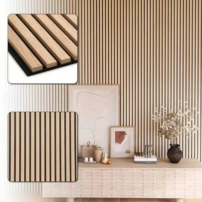 Wooden Wall Panels, Wood Wall Panels, Soundproof Wall Panels, 4pcs 23.6"X23.6" Sound Absorbing Wood Strips Wall Panels, 3D Grooved Sound Absorbing Panels, Soundproof Panels, Soundproof Wall Panels For Living Room, Bedroom, Kitchen And Office