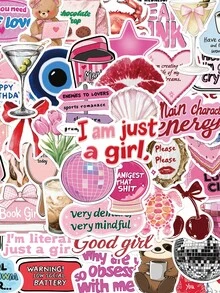 50张趣味酷女孩贴纸，美观励志，适用于笔记本电脑、吉他、滑板、手机壳，防水PVC贴纸 - 彩色 - 查看 1