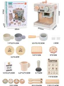 儿童仿真咖啡机玩具，角色扮演木制益智玩具，适合男孩女孩 - 彩色 - 查看 8