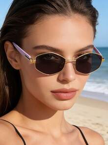 1 Pair Of Smooth Narrow Rhombus Fashion Glasses, Metal Material, Sun Protection, Y2K Casual Street Style Fashion Glasses, Daily Wear Style - Multicolor - View 3