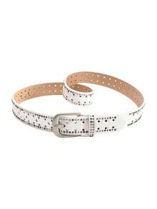 女士水钻铆钉合金扣粉色腰带，时尚休闲腰带，适合搭配牛仔裤 - A - 查看 1