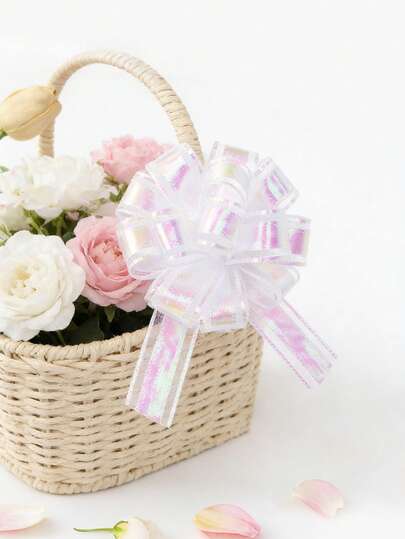 5个珍珠白拉花蝴蝶结，用于礼品包装，彩虹丝带蝴蝶结，礼品装饰，6英寸派对婚礼丝带蝴蝶结，适用于礼物篮、花束、生日、周年纪念、婚礼工艺品包装