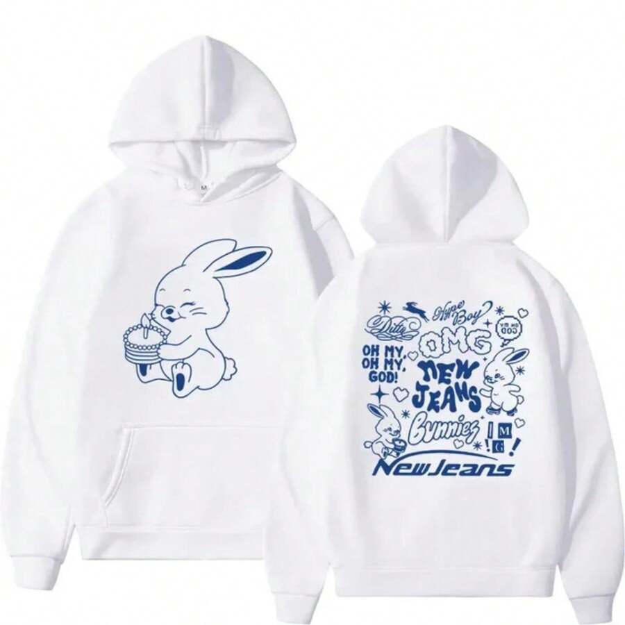 Kangaroo Hoodie Sweatshirt New Jeans Omg Korean Streetwear Unisex Harajuku Kpop IMMEDIATE SHIPPING - trắng - Xem 1