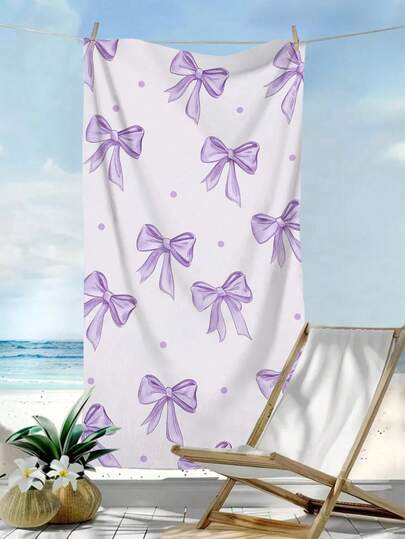 1条紫色蝴蝶结沙滩巾，时尚蝴蝶结大号沙滩巾，超细纤维速干吸水防沙沙滩浴巾，适合旅行、游泳池、潜水、冲浪、瑜伽、露营、沙滩派对及派对装饰，夏季沙滩旅行必备，多功能沙滩巾，可用于度假村浴室装饰，多种颜色可选。