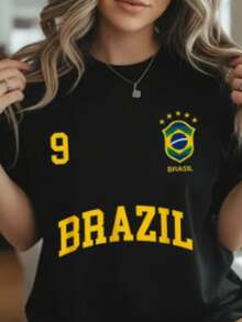 CAMISETA COPA DO MUNDO BRASIL 9 ADULTO UNISSEX 100% ALGODÇAO PREMIUM - Preto - Visão 3