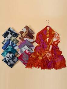 1件装女士轻薄柔软印花头巾双针包边优雅扎染穆斯林头巾 - 彩色 - 查看 2