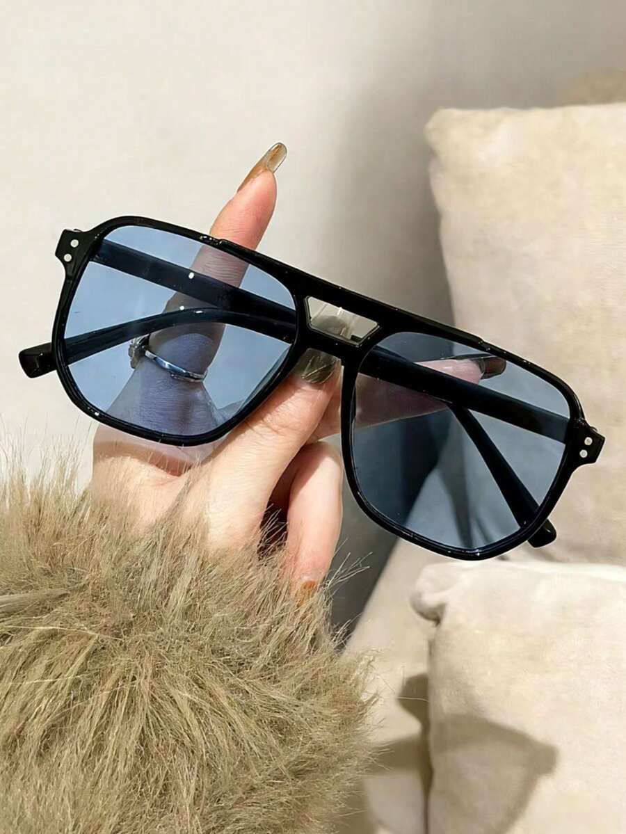 1 par de gafas de aviador de estilo unisex con doble barra, disponibles en múltiples colores. Gafas básicas para mujer, adecuadas para atuendos de otoño/invierno, regalos de negocios casuales, estampado de leopardo, vacaciones de verano en la playa, al aire libre, viajes - Multicolor - Ver 1