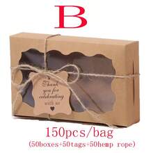 Bộ 150 món (50 hộp + 50 thẻ + 50 dây) Hộp giấy đựng kẹo, bánh quy, sô cô la cho các bữa tiệc ngày lễ, kèm thẻ và dây buộc, thích hợp để đóng gói quà tặng nhỏ trong các dịp cưới hỏi, sinh nhật, Ngày của Mẹ, lễ tốt nghiệp. Có thể đựng kẹo, bánh quy, sô cô la, bánh nướng, bánh rán, bánh tart, quà tặng nhỏ, mỹ phẩm, v.v. - Xem 12