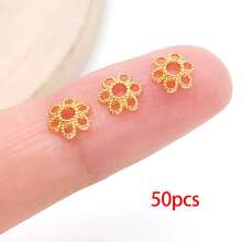 50pcs Bead Caps 18K Golden Plated Pretty Filigree Flower Bead Caps Brass Flower End Caps Loose Beads For Bracelet Necklace DIY Jewelry Making Crafts Supplies - Multicolor - View 12
