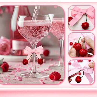 10/20pcs Cherry Party Decorations, Valentine's Day/Galentine's Day Decor, Cherry Blossom Wreath, "She's The Cherry Party Queen" DIY Hanging Ornaments, Suitable For Weddings, Baby Showers, Bachelorette Parties (Pink)