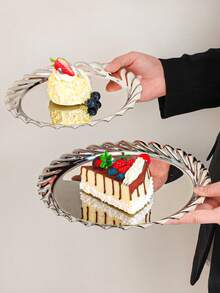 1个欧式不锈钢螺旋边托盘，下午茶蛋糕水果盘，甜点盘，家用餐桌托盘 - 銀色 - 查看 11