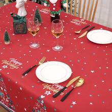 Waterproof Washable Red Christmas Tablecloth 60x84 Inch Rectangular Holiday Table Cover Mark Resistant 180GSM Polyester - Reindeer Design For Indoor Outdoor Kitchen, Dining Room, Party Decor - Red 54*108" - View 2