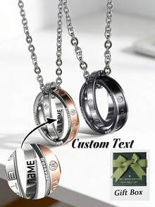 1 Bộ nhẫn và dây chuyền khắc tên cá nhân, Dây chuyền đôi, Dây chuyền cưới, Khắc tên theo yêu cầu, Dây chuyền cặp đôi, Dây chuyền nhẫn, Dây chuyền thông điệp ẩn, Quà tặng kỷ niệm, Quà tặng ngày Valentine - Nhiều màu - Xem 1
