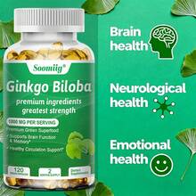 Ginkgo Biloba Extract Supplement 1000 Mg Wit Zinc 18mg Vitamin B1 10mg Choline 100mg - Supports Brain Function & Memory - 120 Softgels - 1瓶 - 查看 5