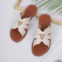 2026新款女士时尚豹纹装饰复古交叉绑带平底凉鞋，适合海滩、泳池、日常穿着，两种颜色可选 - 白色 - 查看 15