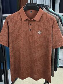 Pro Man Wardrobe 男士夏季字母印花华夫格针织 Polo 衫，时尚商务休闲通勤装 - 紅色 - 查看 2