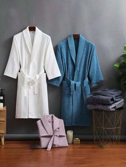 1pc Long Bathrobe, Adult Unisex Towel Bathrobe, High-End Hotel Quality, Thick Towel Fabric, All Season Robe, Soft & Absorbent, Loose Fit, Multi-Color, Minimalist Design, Bathroom & Home Essentials