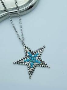 Fashionable Sparkling Star & Turquoise Pendant Necklace, Boho Design For Women - Star - View 3