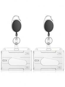 2pcs Minimalist Solid Color Transparent Lanyard ID Card Holders With Clips, Suitable For Work ID, Student ID, Teacher ID, Key Cards, Driving Licenses, For School, Home And Office Use - Multicolor - View 13