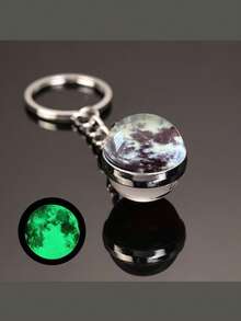 Elegante llavero con brillo en la oscuridad de la Tierra, llavero con sol y luna, llavero redondo de cristal de doble cara - A - Ver 5
