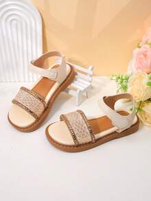Giày sandal lưới màu be đính đá cho bé gái, kiểu dáng thanh lịch, hở mũi, thích hợp cho mùa hè. - Màu be - Xem 7