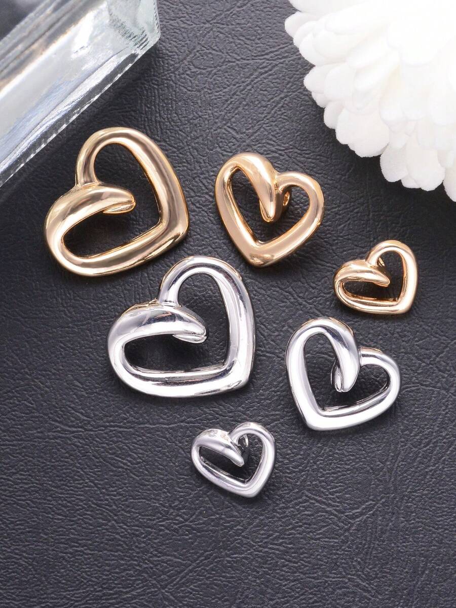 10 piezas/paquete Botones metálicos con corazón hueco delicados, accesorios DIY para abrigos, vestidos festivos, decoración de costura