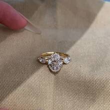 Women's Luxury Elegant Oval Cubic Zirconia Inlaid 18K Gold Plated Open Ring - Gold - View 3