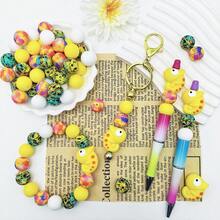 25/33 piezas Juego de cuentas de silicona de la serie Camaleón - Camaleón amarillo y verde con diseño de hoja de girasol - Adecuado para manualidades DIY como llaveros, collares, pulseras, bolígrafos decorativos, joyería y colgantes - Excelente para regalos de vacaciones y cumpleaños - Serie Camaleón - Ver 9