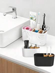 1pc Multifunctional Bamboo Toothbrush Holder - 3/5 Slot Space-Saving Organizer, Detachable Design For Easy Cleaning, Non-Slip Base Suitable For Shower Room, Family-Friendly Bathroom Accessory For Home Organization And Storage - Multicolor - View 3