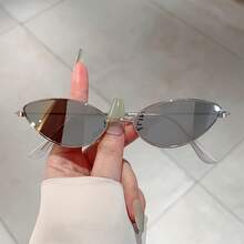 A Pair Of New Women's-Eye Style Fashion Glasses, With Small Metal Frames And Candy-Colored Lenses, A Men's Vacation Accessory - màu cam nhạt bạc - Xem 6