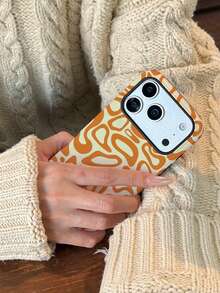 GIIPPA 1pc Orange Asymmetrical Wave Pattern Design Phone 17 Pro Max Case, Compatible With IPhone 16 Pro Max, 15 Pro Max, 14 Pro Max, Korean Stylish Phone Case, Fits 11/12/13/14/15/16 Pro Max Plus, Elegant Design Suitable For Both Men And Women, Ideal Gift For Christmas, Valentine's Day, Easter, Wedding Season And Birthday For Girlfriend - Orange - View 8