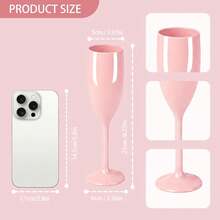 1/6件套高脚葡萄酒杯，粉红香槟鸡尾酒杯，可重复使用的塑料香槟杯，适合婚礼/派对/野餐 - 查看 3