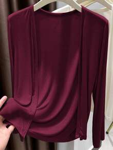 Áo khoác cardigan dệt kim Vera Lane dành cho nữ, phong cách Y2K giản dị, dễ thương, màu trơn, không cài cúc, phù hợp cho các buổi hòa nhạc và các dịp khác, nhẹ nhàng và đa năng, phong cách nghỉ lễ biển, trang phục lễ hội âm nhạc Phục Sinh. - Màu Đỏ Sâu - Xem 2