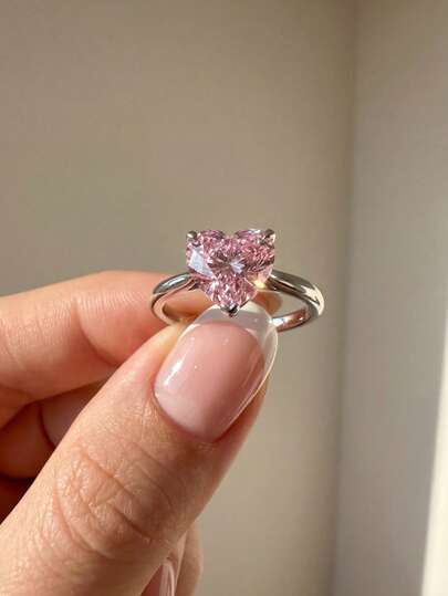 1pc S925 Sterling Silver Elegant 1 Carat Heart-Shaped Diamond Ring, Women's Party Engagement Ring, Exquisite Jewelry, Anniversary Birthday Gift