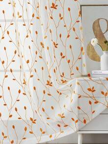 1 tấm rèm voan thêu họa tiết hoa, có khe luồn thanh treo, chống tia UV, thoáng khí, chất liệu polyester, không có lớp lót, thích hợp cho phòng khách, phòng ngủ, phòng ăn. - Màu Cam cháy - Xem 3