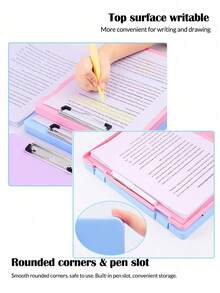 1 pieza Portapapeles personalizado + Caja de almacenamiento 2 en 1, Caja de almacenamiento de material de estudio - Organización poderosa, Categorización de libros, Suministros de escritorio, Esencial para volver a la escuela, Caja de almacenamiento de plástico resistente al agua, Portapapeles para dibujo, Caja de almacenamiento de obras de arte, Caja de almacenamiento de archivos, Tablero de carpetas de archivos - Multicolor - View 4