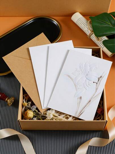 1/6 Set elegante Grußkarten mit geprägter Blumenprägung, innen leer, geeignet für Geburtstageinladungen, Hochzeiten, Geschäft und verschiedene Anlässe, elegantes Karteset, hergestellt aus Karton