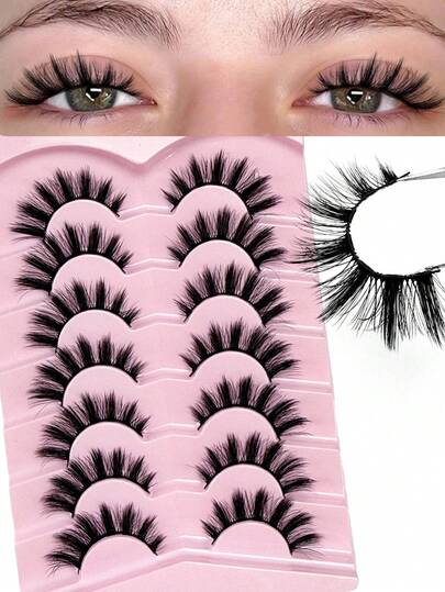7 Pairs False Eyelashes Fluffy Soft Volume Natural Eyelashes Cross Eyelashes Reusable Makeup Cat Eye Eyelashes Natural Full False Eyelashes Volumized Eyelash Extension Manga Eyelashes,Strip Lashes,Lashes,Eyelashes,Fake Lashes