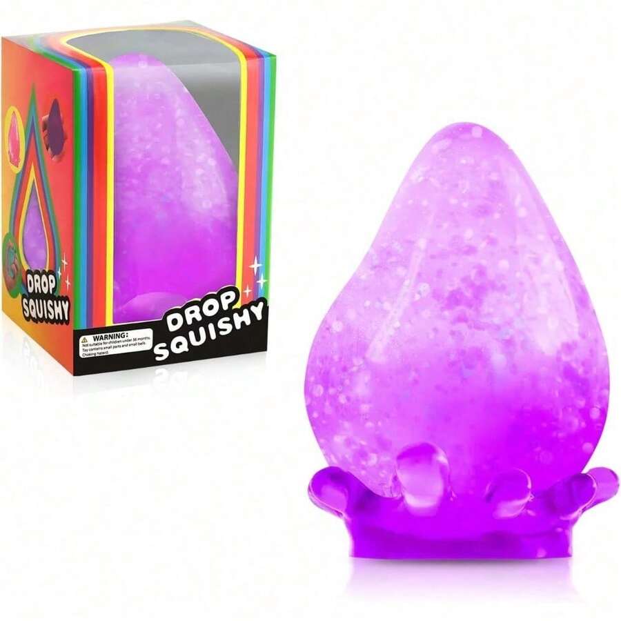 Drop Squishy Glittery Translucent Teardrop Toy, Colorful Orange Purple Blue Red Anxiety Relief Fidget, Calming Sensory Toy For Kids, Perfect Party Favor & Birthday Gift - 紫色 - 查看 1