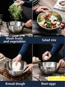 1个带刻度线的不锈钢大容量耐用烘焙盆、沙拉碗、打蛋盆、烹饪盆、家用揉面盆、洗米盆、汤碗、户外露营烹饪沙拉碗，多功能实用厨房工具 - 彩色 - 查看 11