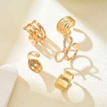 Bộ nhẫn hình nơ, nhẫn hở trơn nhẵn bằng kim loại không đối xứng với đường viền đá dung nham. - Nhiều màu - Xem 12