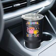 30oz Stainless Steel Tumbler Black White Options,  Grandma Youll Always Be My Best Tea Graphic Cups, Insulated Travel Coffee Mug With Lid And Straw , Double Wall Vacuum Reusable Travel Cups,  Funny Birthday Party Gift For Men - 黑色 - 查看 2