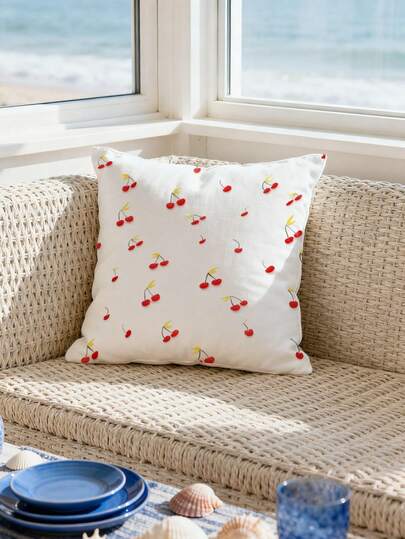 1 Stück Frische Kirsche Polka Punkt Kissenbezug, süßer Fruchtdruck Sofakissenbezug, heilende Heimdekoration Kissenbezug. Geeignet für Sofa und Wohnzimmer. Einseitiger Druckdesign, Kisseneinsatz nicht enthalten.