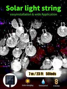 太阳能串灯、太阳能泡泡球灯、太阳能花园户外灯、太阳能水晶球灯,8种模式,20/50/100颗LED灯珠,暖白光/彩色白光可选,适用于圣诞节、节日、圣诞树、草坪、庭院、门廊、露营、凉亭、酒吧、婚礼、派对装饰 - 黑色 - 查看 20