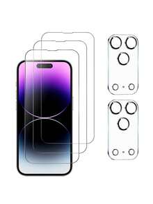 High Definition Transparent Full Coverage Screen Protector, Compatible With IPhone 16e, 16/17/17Air/17Pro/17Pro Max/15/15Pro/15 Pro Max/14/13/12/11 Anti Spy Tempered Glass Film, Edge To Edge Protective Cover Friendly, 3 White Films And 2 Lens Films - Multicolor - View 1