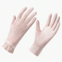 透气触屏手套 防滑冰丝手套 防晒蕾丝薄款骑行驾驶手套 - 彩色 - 查看 9